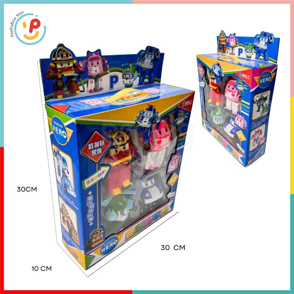 Hộp 4 xe RoboCar Poli cao cấp biến hình 2in1 mô hình xe đồ chơi chạy trớn không pin 868- 4 đồ chơi trẻ em Peekaboo Toys