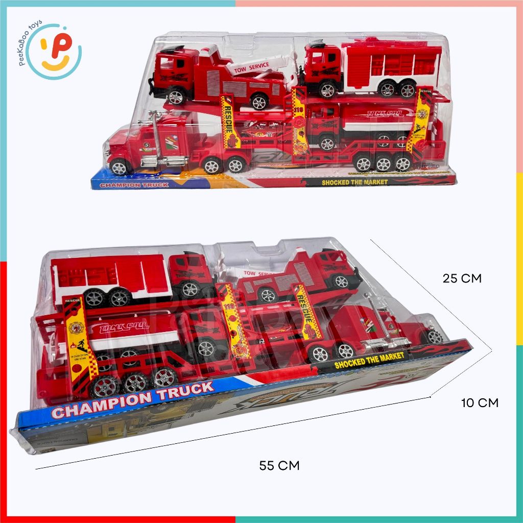 Đồ chơi mô hình xe tải lớn 2 tầng chạy trớn chở xe ô tô xe cẩu 55 cm 331 PeeKaPaw Toys