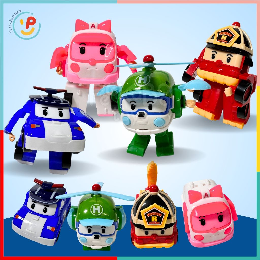 Hộp 4 xe RoboCar Poli cao cấp biến hình 2in1 mô hình xe đồ chơi chạy trớn không pin 868- 4 đồ chơi trẻ em Peekaboo Toys