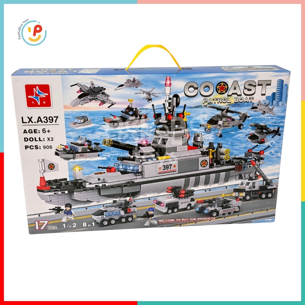 Bộ xếp hình Mô Hình Tàu Chiến Hạm Máy Bay Xe Tải 8 mẫu trong 1 906 mảnh LXA397 đồ chơi trẻ em Peekaboo Toys