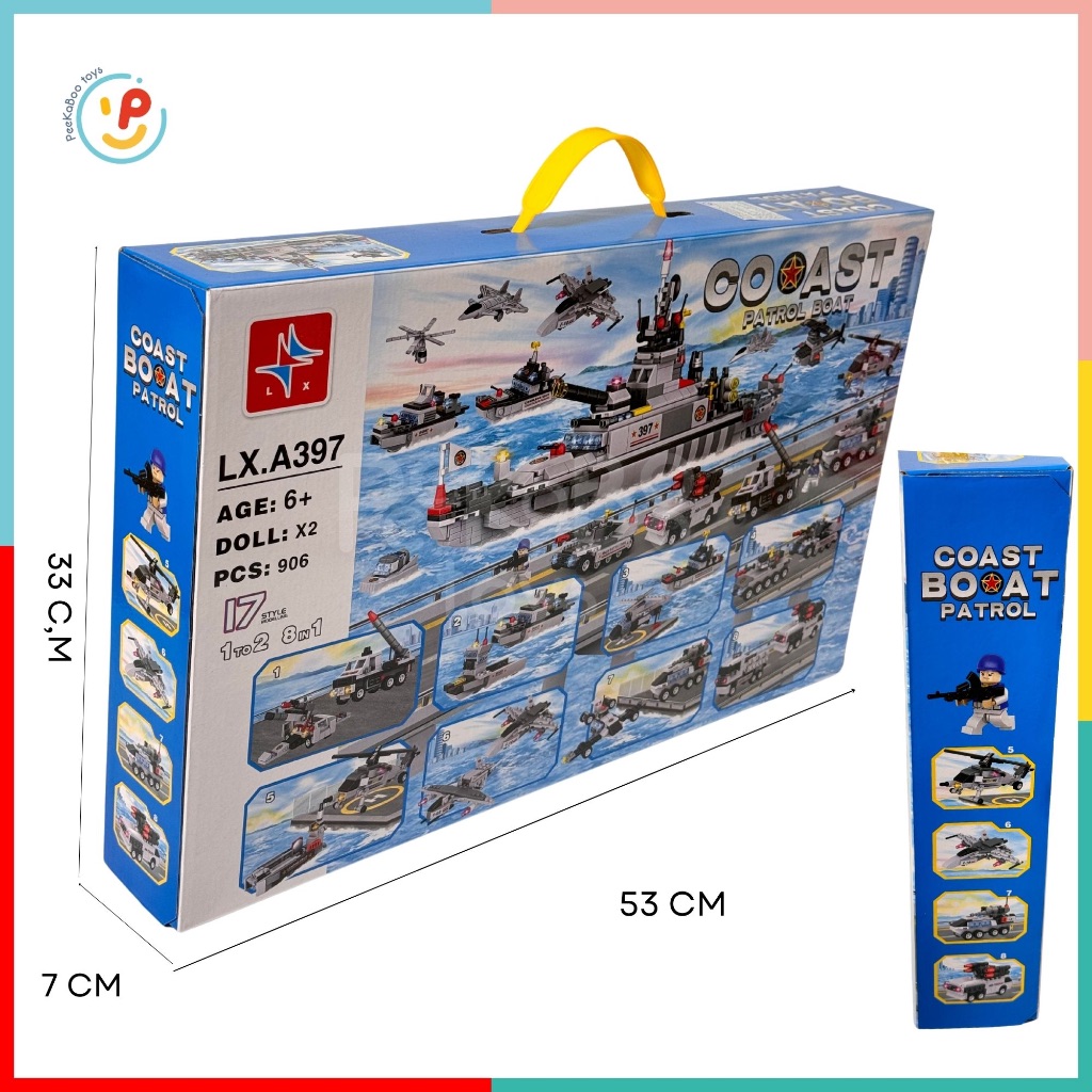 Bộ xếp hình Mô Hình Tàu Chiến Hạm Máy Bay Xe Tải 8 mẫu trong 1 906 mảnh LXA397 đồ chơi trẻ em Peekaboo Toys