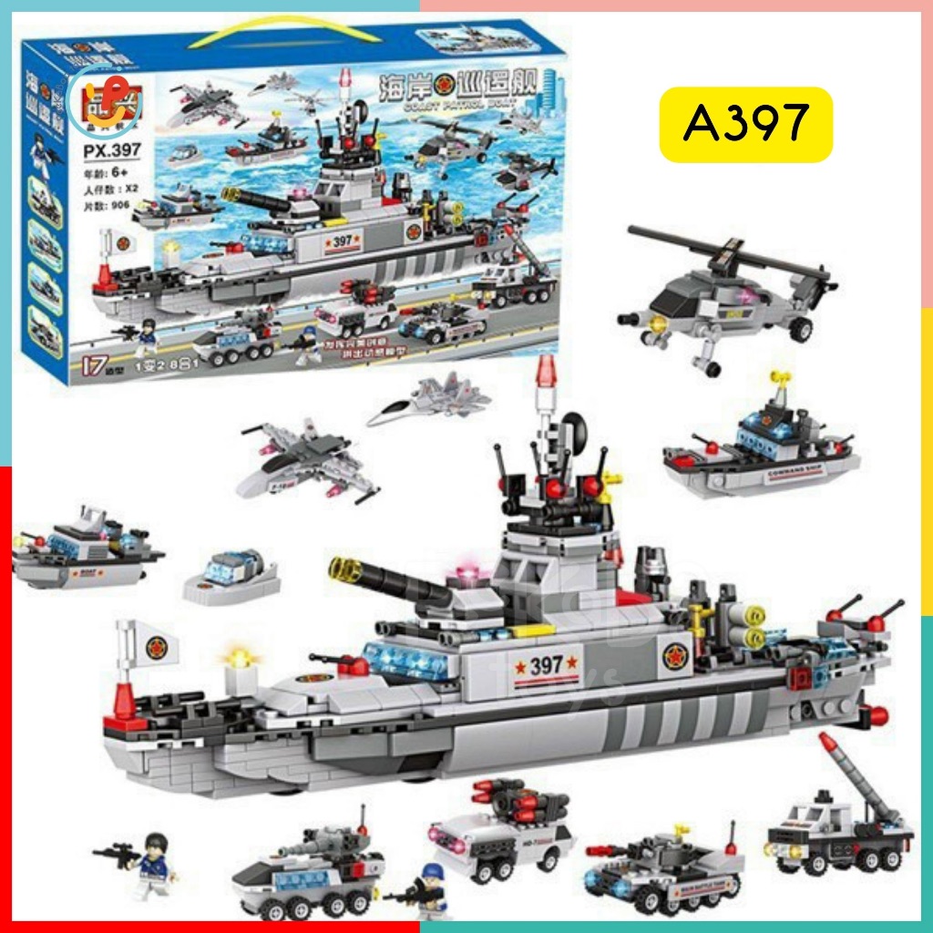 Bộ xếp hình Mô Hình Tàu Chiến Hạm Máy Bay Xe Tải 8 mẫu trong 1 906 mảnh LXA397 đồ chơi trẻ em Peekaboo Toys