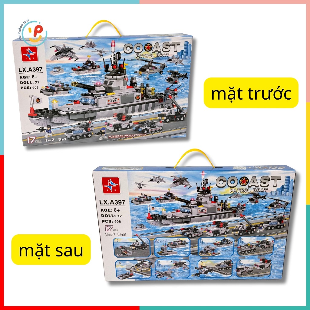Bộ xếp hình Mô Hình Tàu Chiến Hạm Máy Bay Xe Tải 8 mẫu trong 1 906 mảnh LXA397 đồ chơi trẻ em Peekaboo Toys