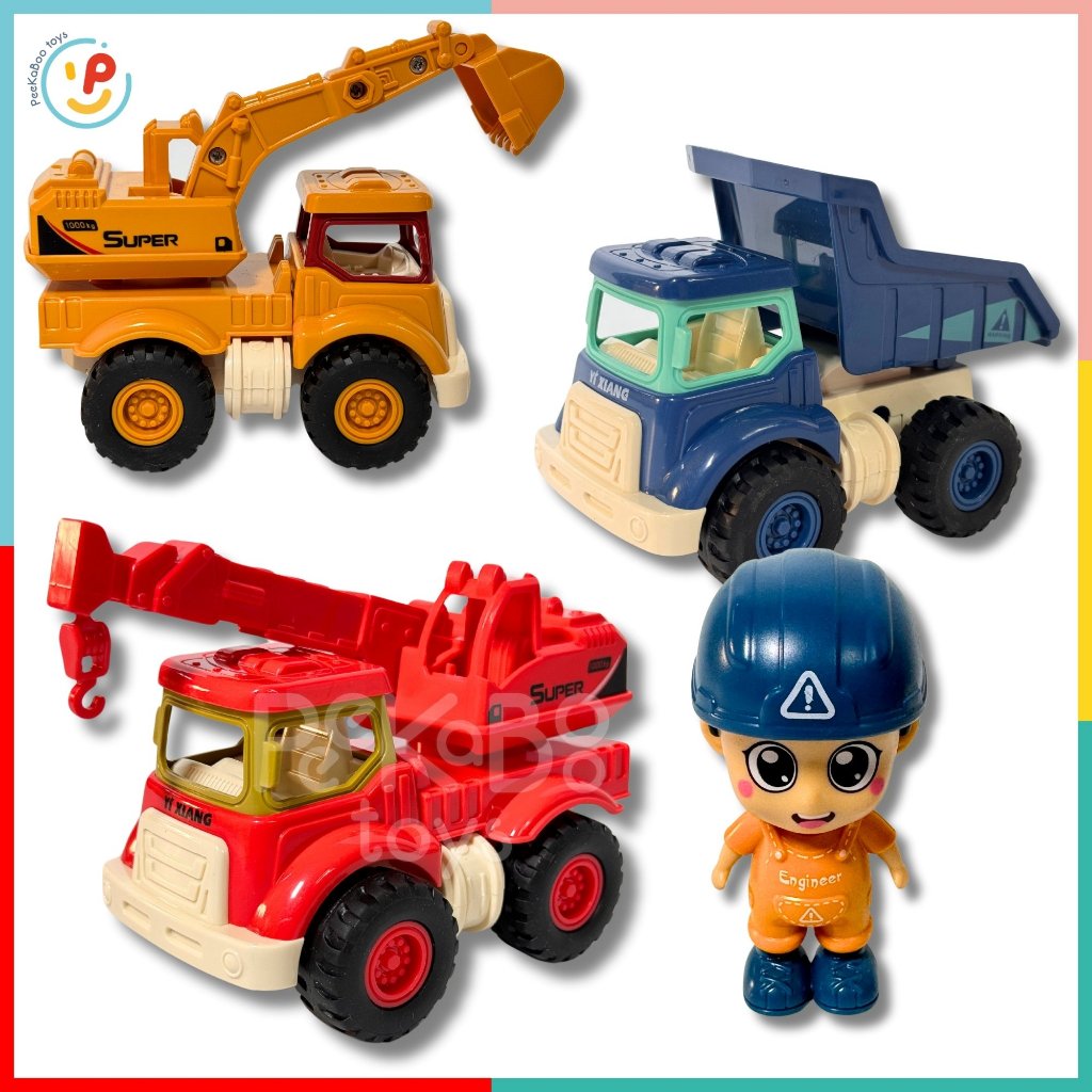 Hộp mô hình xe công trình xe cẩu xe xúc xe chở cát chạy trớn 987D đồ chơi trẻ em Peekaboo Toys