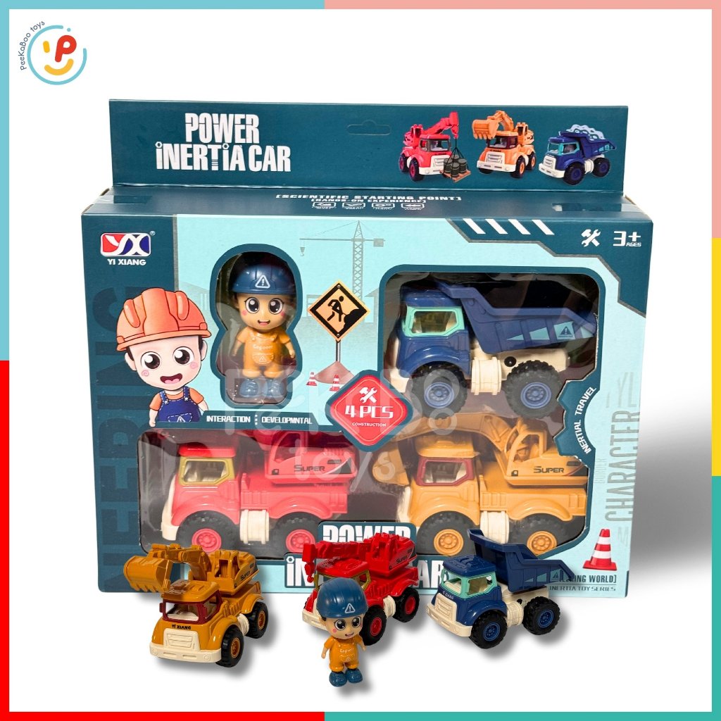 Hộp mô hình xe công trình xe cẩu xe xúc xe chở cát chạy trớn 987D đồ chơi trẻ em Peekaboo Toys