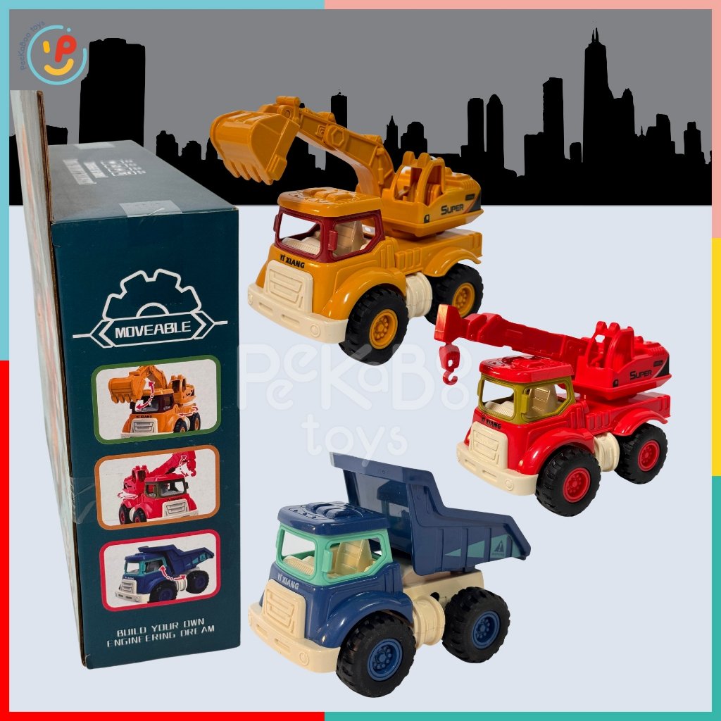 Hộp mô hình xe công trình xe cẩu xe xúc xe chở cát chạy trớn 987D đồ chơi trẻ em Peekaboo Toys
