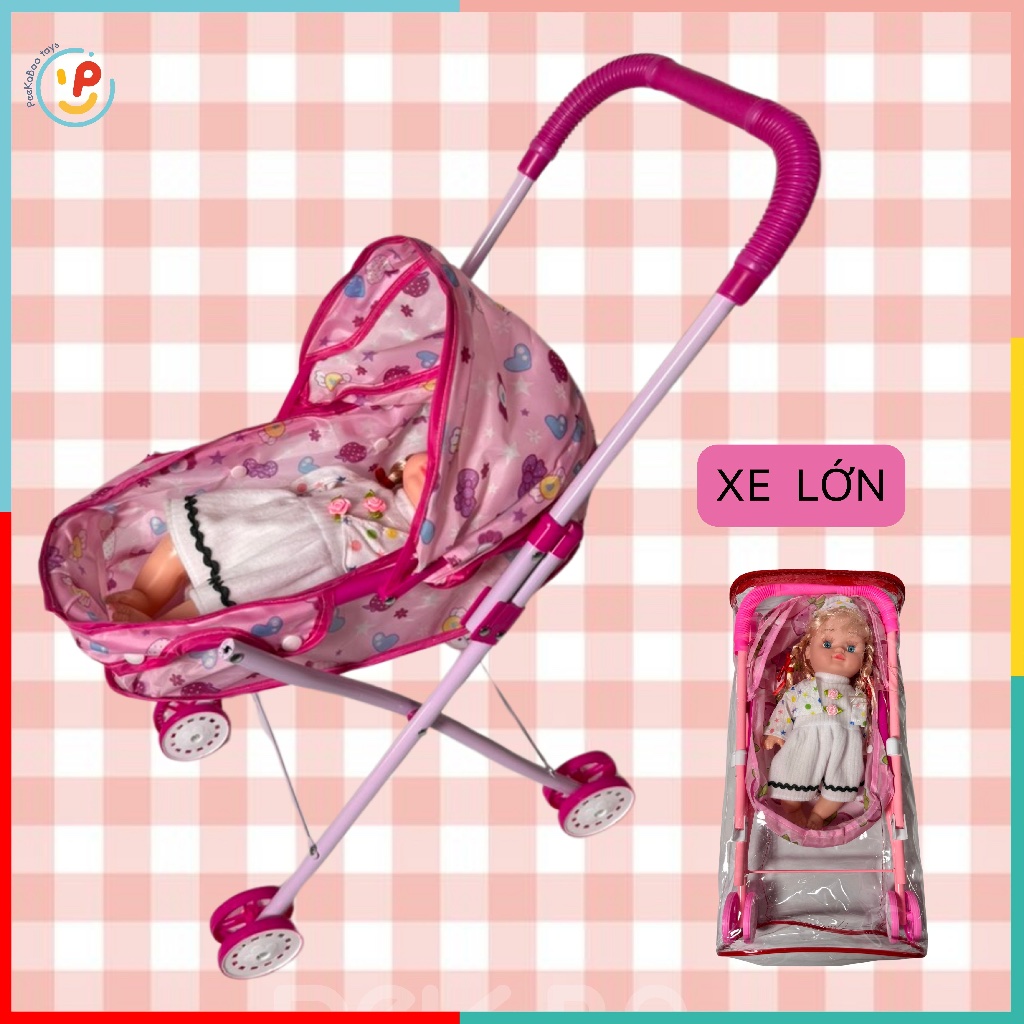Búp bê có xe đẩy gấp lại được cho bé tập đi đồ chơi trẻ em Peekaboo Toys
