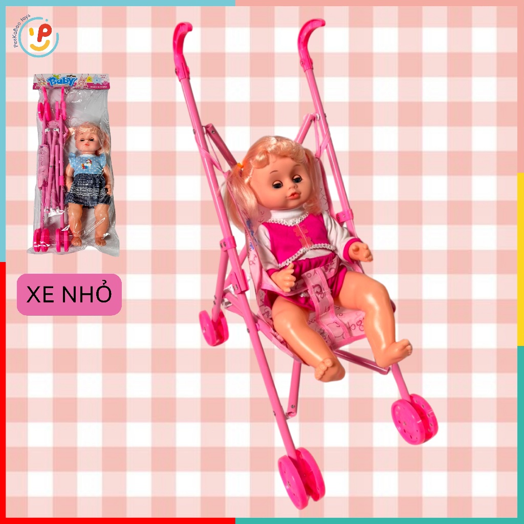 Búp bê có xe đẩy gấp lại được cho bé tập đi đồ chơi trẻ em Peekaboo Toys