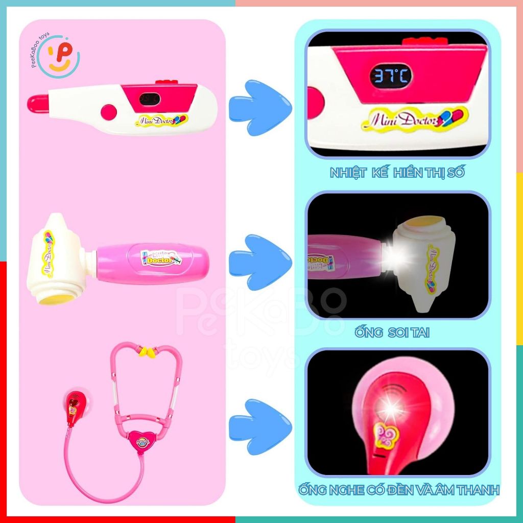 Hộp đồ chơi nhập vai bác sĩ cho bé khám bệnh CÓ ĐÈN ÂM THANH 6889-151