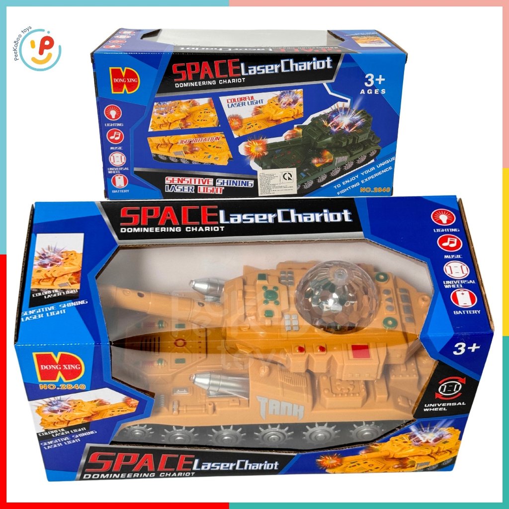 Đồ chơi xe tăng chạy pin có đèn nhạc xoay 360 độ 2840 đồ chơi trẻ em Peekaboo Toys