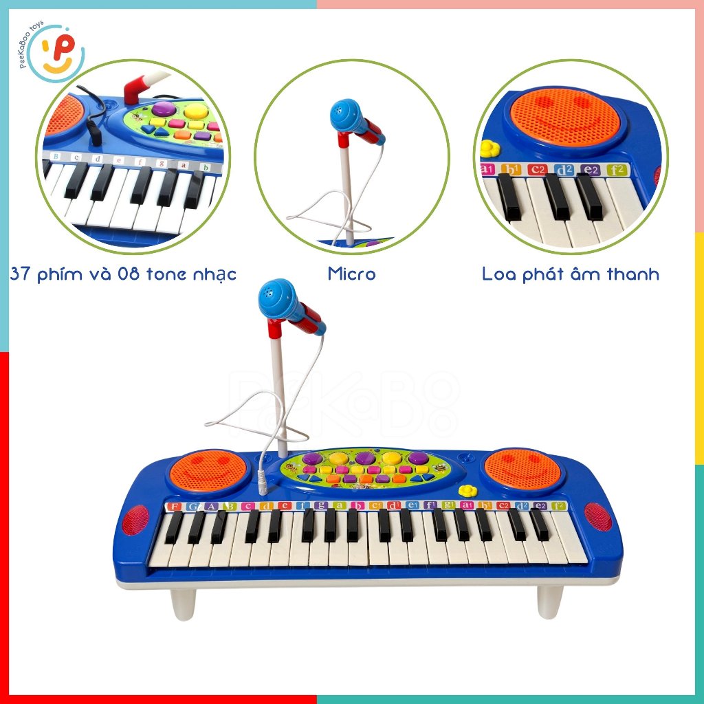 Đồ chơi Đàn Organ 3702 có kèm micro cho bé tập hát làm ca sĩ học âm nhạc PeeKaPaw Toys