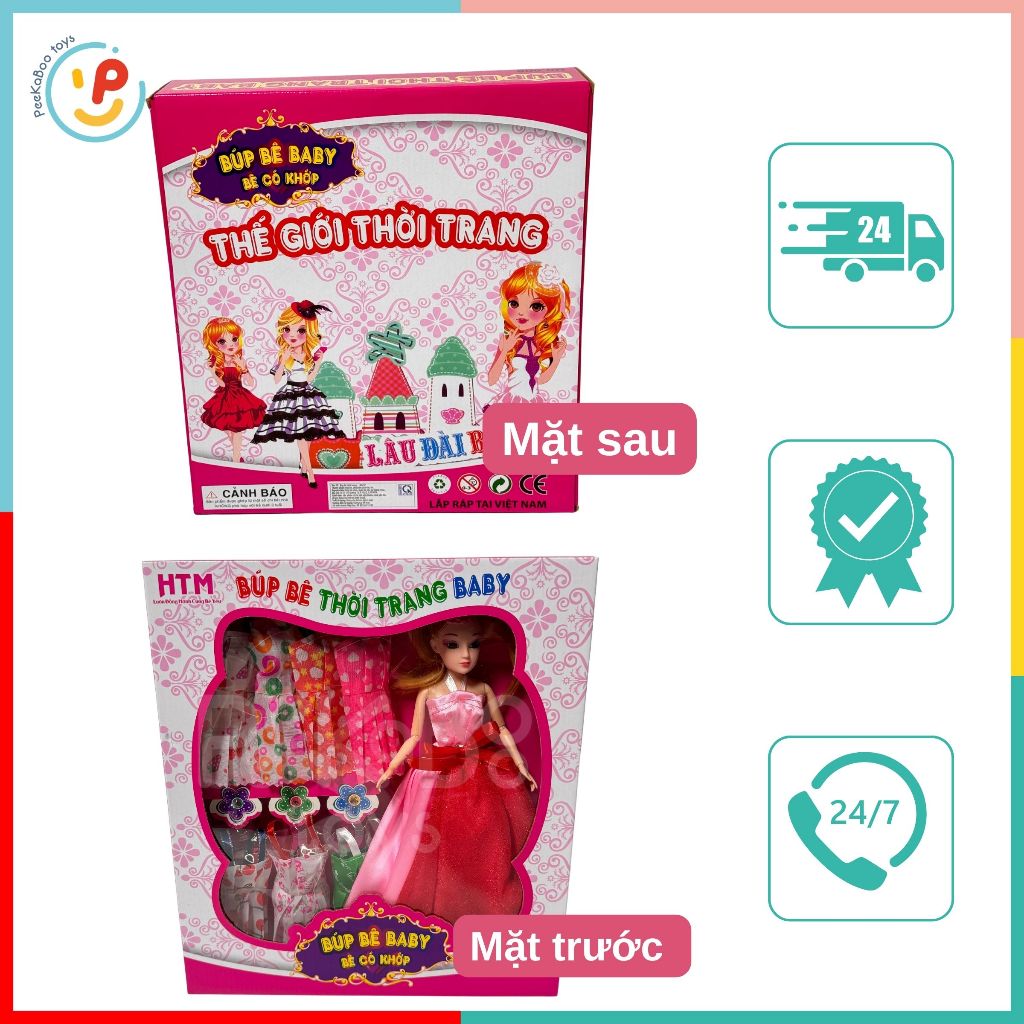 (Hàng VN) Hộp Búp bê Baby có khớp thời trang 08 mẫu váy 008 đồ chơi trẻ em Peekaboo Toys