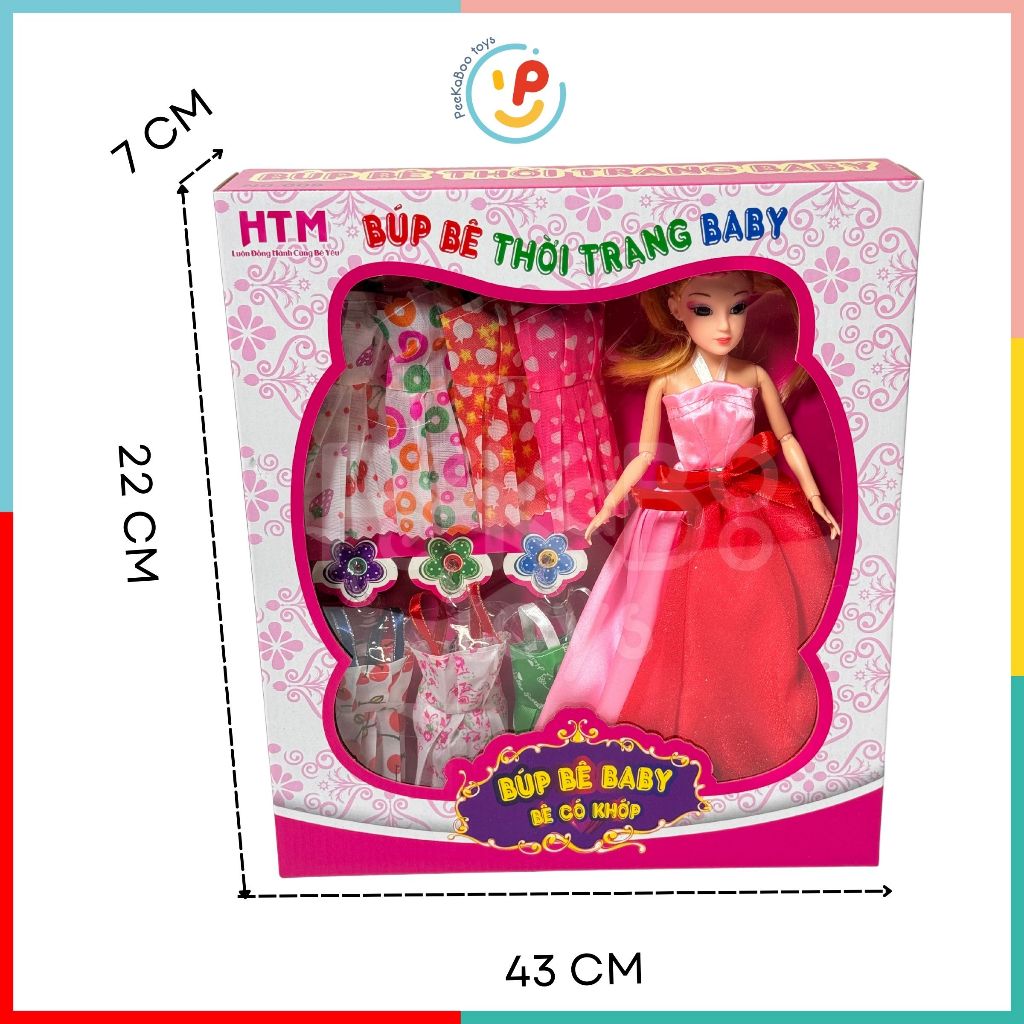 (Hàng VN) Hộp Búp bê Baby có khớp thời trang 08 mẫu váy 008 đồ chơi trẻ em Peekaboo Toys
