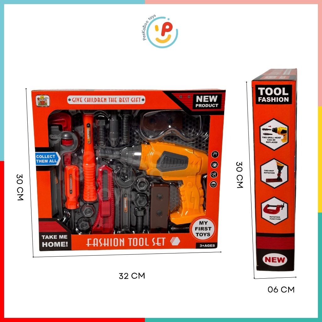 Đồ chơi dụng cụ sửa chữa lắp ốc vít mô phỏng có máy khoan được 36778-79 PeeKaPaw Toys