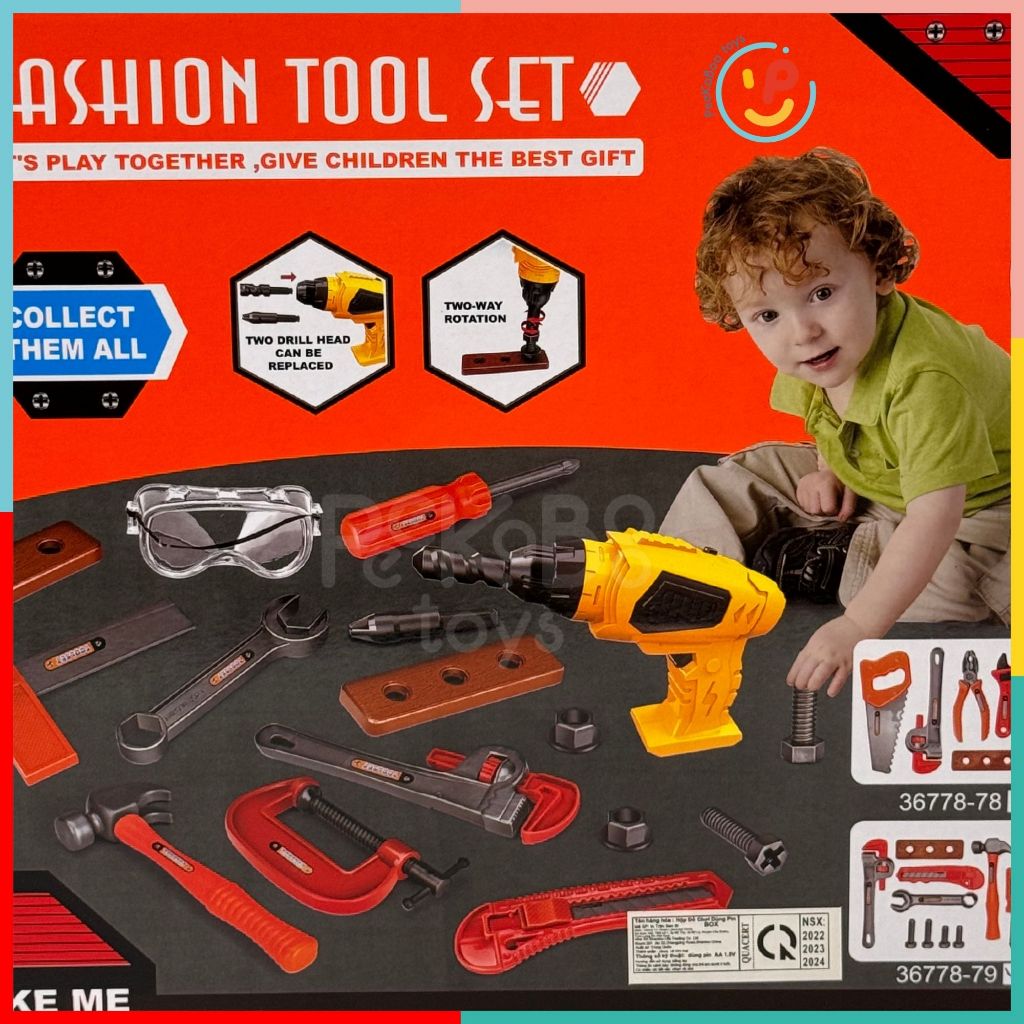 Đồ chơi dụng cụ sửa chữa lắp ốc vít mô phỏng có máy khoan được 36778-79 PeeKaPaw Toys