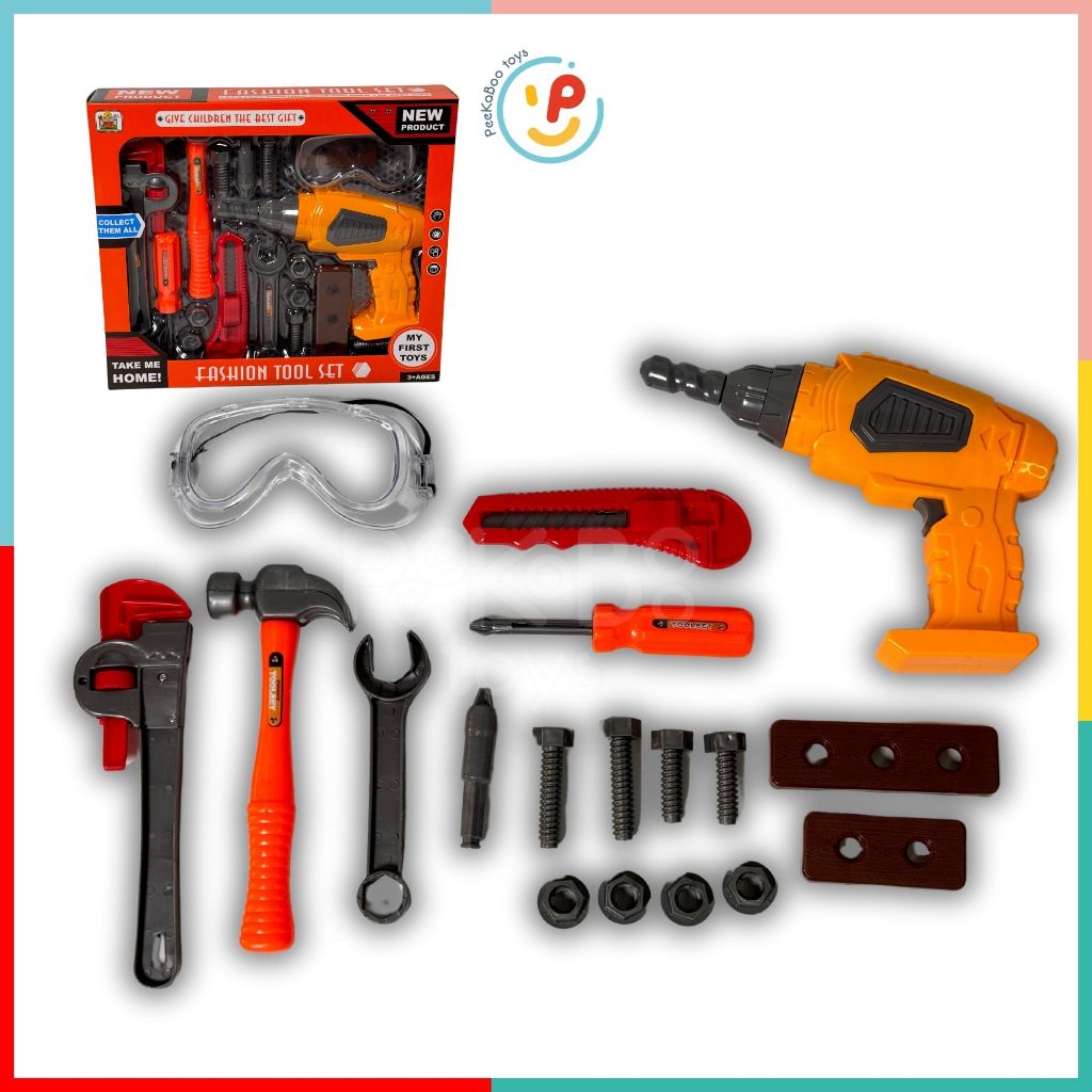 Đồ chơi dụng cụ sửa chữa lắp ốc vít mô phỏng có máy khoan được 36778-79 PeeKaPaw Toys
