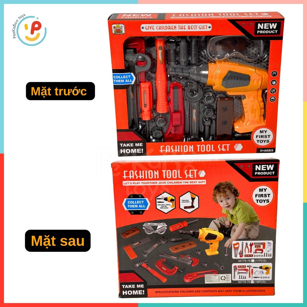 Đồ chơi dụng cụ sửa chữa lắp ốc vít mô phỏng có máy khoan được 36778-79 PeeKaPaw Toys