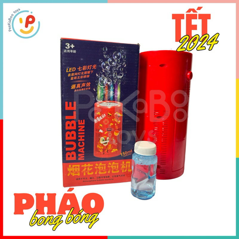 (Tết 2024) Máy tạo bong bóng p.háo hoa dùng pin có nhạc đèn siêu đẹp