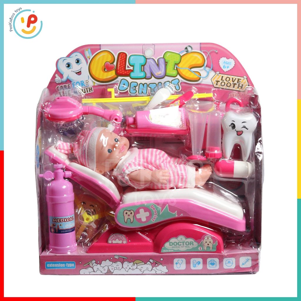 Đồ chơi nhập vai bé tập làm nha sĩ có búp bê dụng cụ dùng pin có đèn và nước chảy 1368-6803
