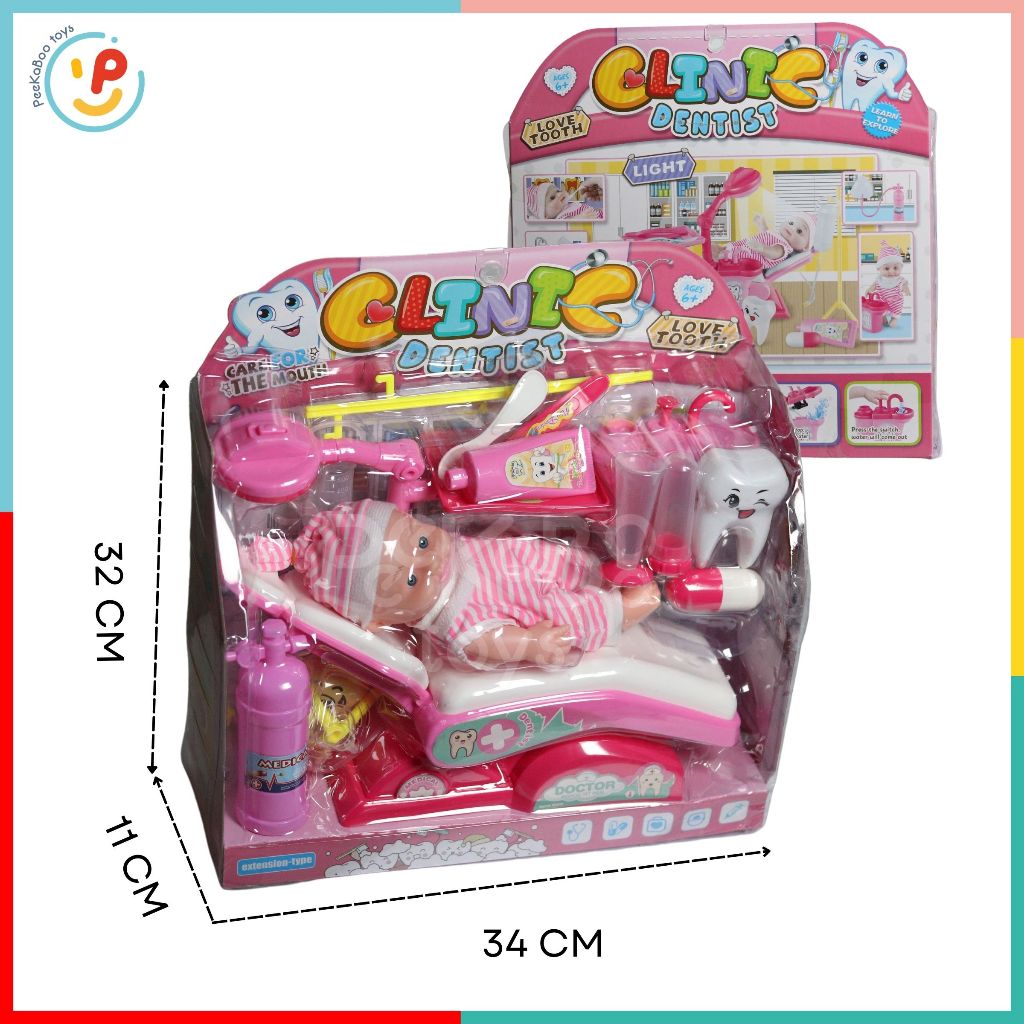 Đồ chơi nhập vai bé tập làm nha sĩ có búp bê dụng cụ dùng pin có đèn và nước chảy 1368-6803