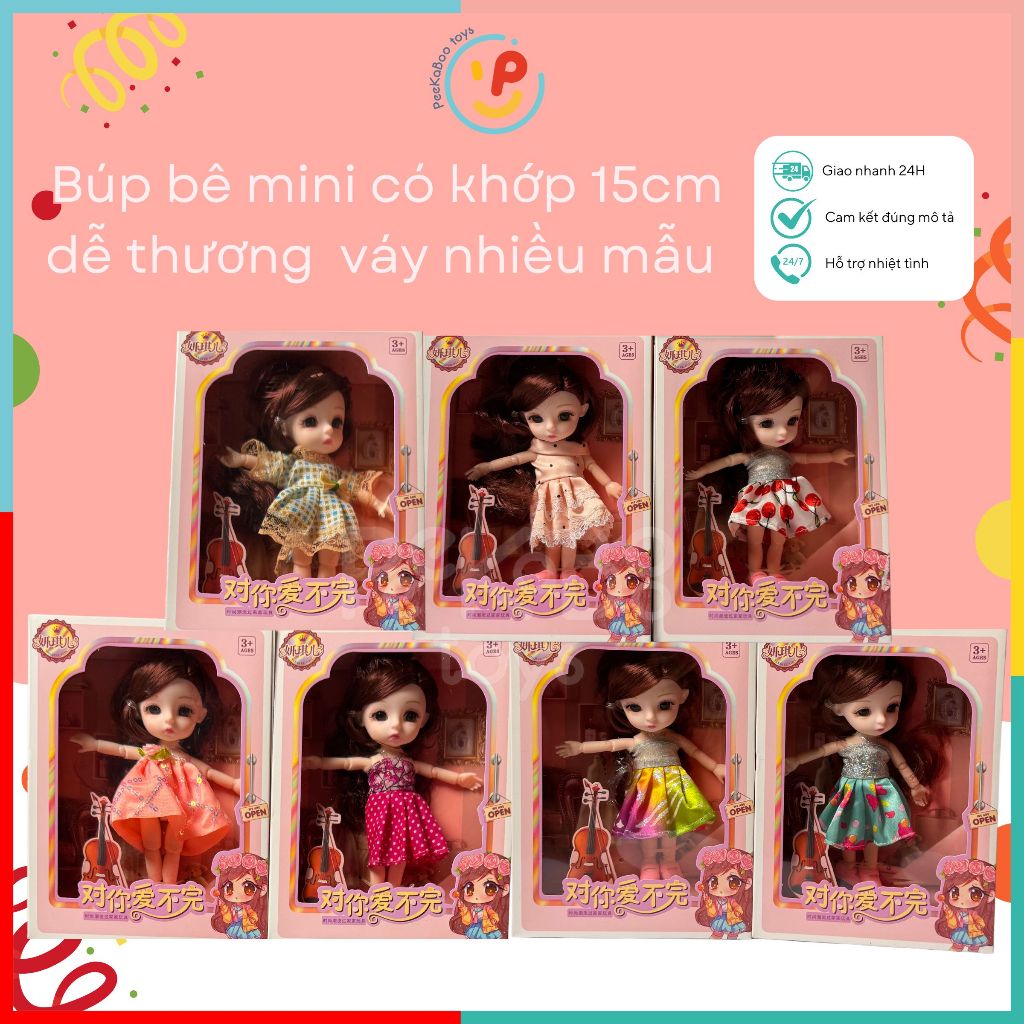 Búp bê mini có khớp cao 15cm dễ thương cho bé váy nhiều mẫu 3688-154