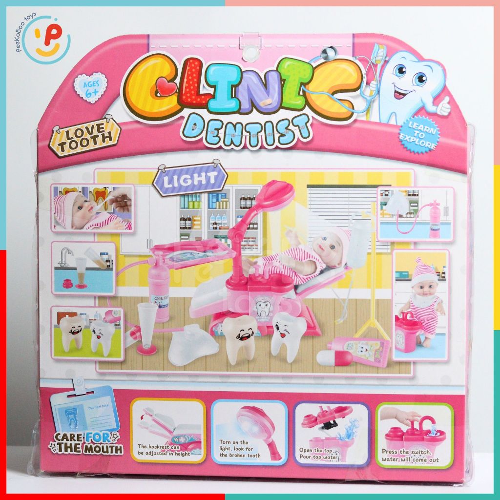 Đồ chơi nhập vai bé tập làm nha sĩ có búp bê dụng cụ dùng pin có đèn và nước chảy 1368-6803