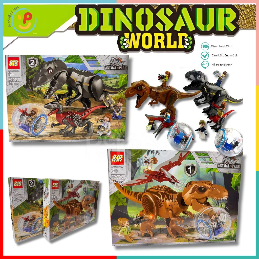 Trọn bộ Set 2 hộp lắp ráp Công viên Khủng Long Animal Park 86 - 93 mảnh ghép 82028