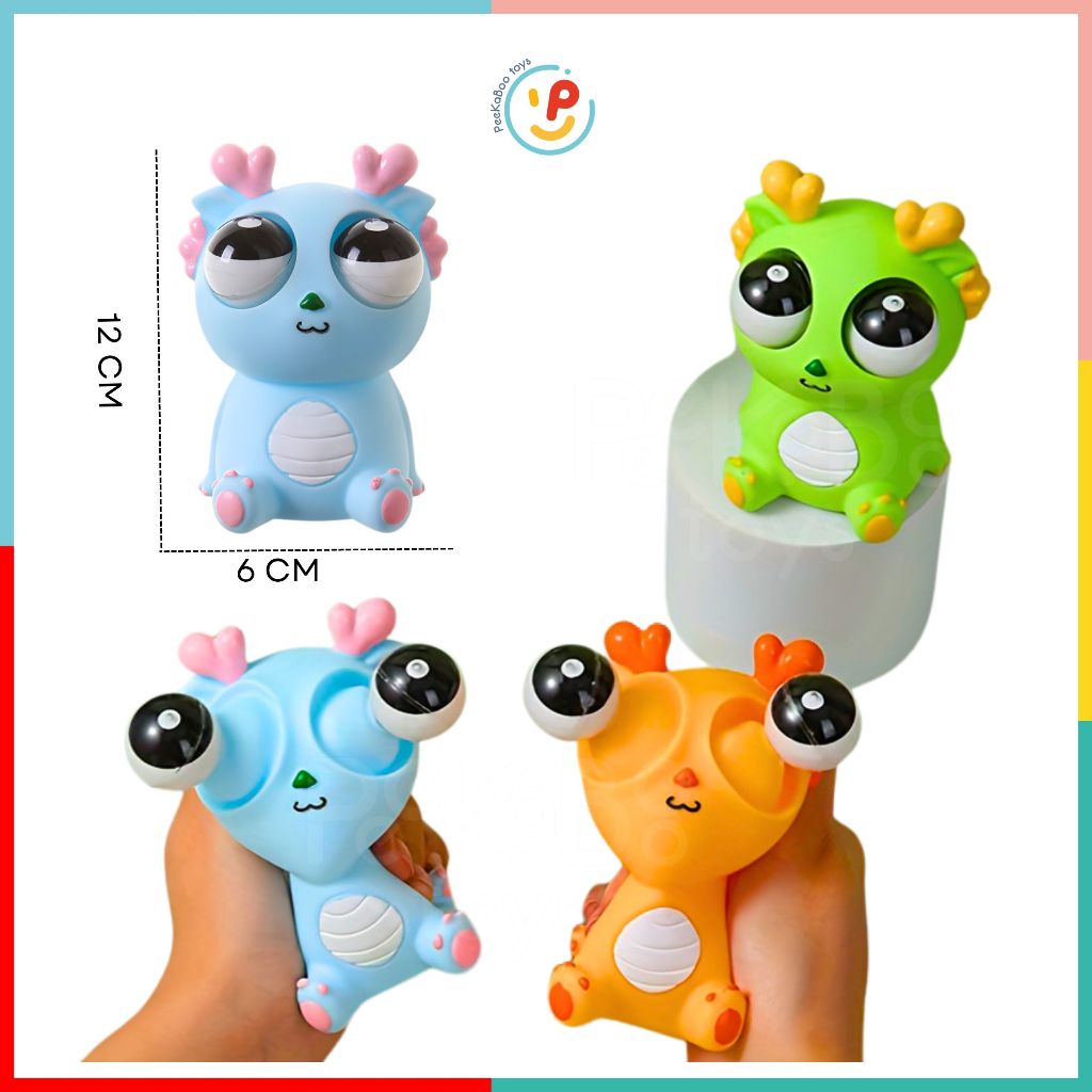 Đồ chơi thú bóp xả stress chất liệu nhựa dẻo khủng long mắt lồi gấu trúc panda mắt lồi PeeKaPaw Toys