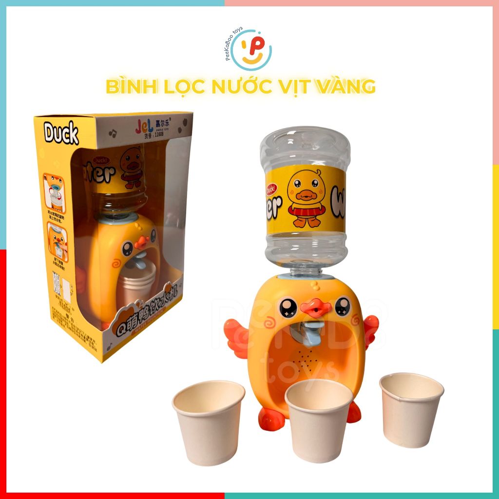 Đồ chơi bình nước để bàn 30cm hình con Vịt dễ thương kèm 3 ly giấy peekabootoys