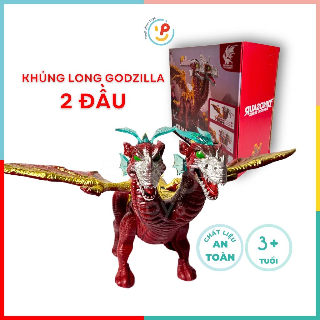 Đồ chơi khủng long 2 đầu có âm thanh và đèn 897 PeeKaPaw Toys
