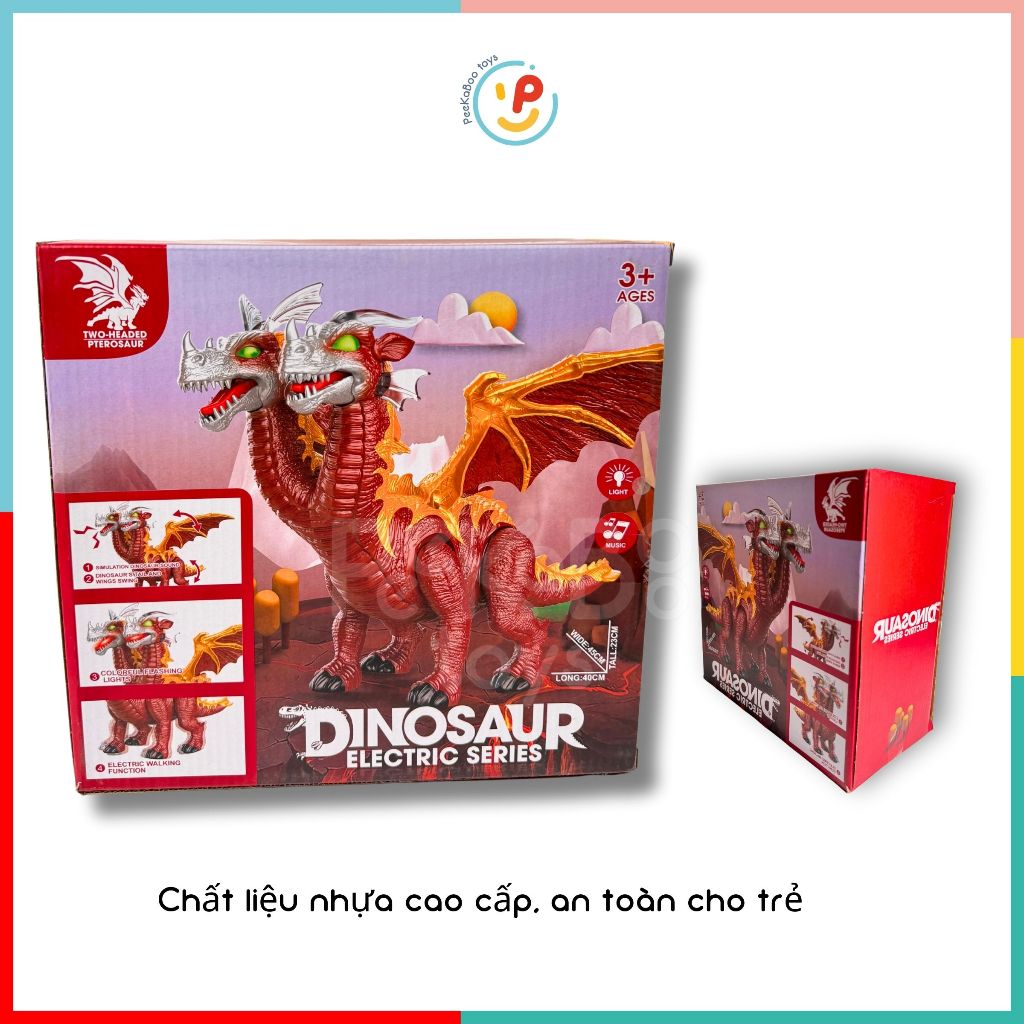 Đồ chơi khủng long 2 đầu có âm thanh và đèn 897 PeeKaPaw Toys