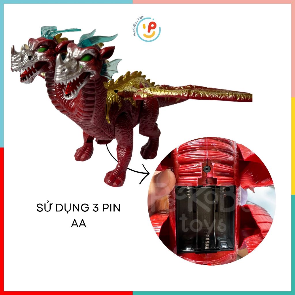 Đồ chơi khủng long 2 đầu có âm thanh và đèn 897 PeeKaPaw Toys
