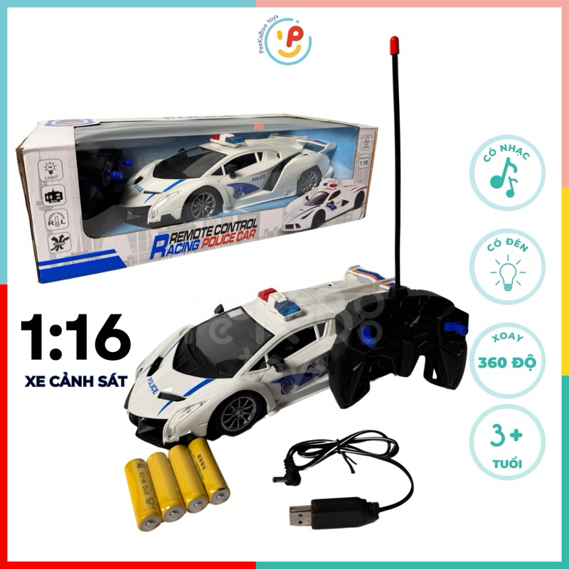 Xe cảnh sát điều khiển từ xa có âm thanh pin sạc 665 PeeKaPaw Toys