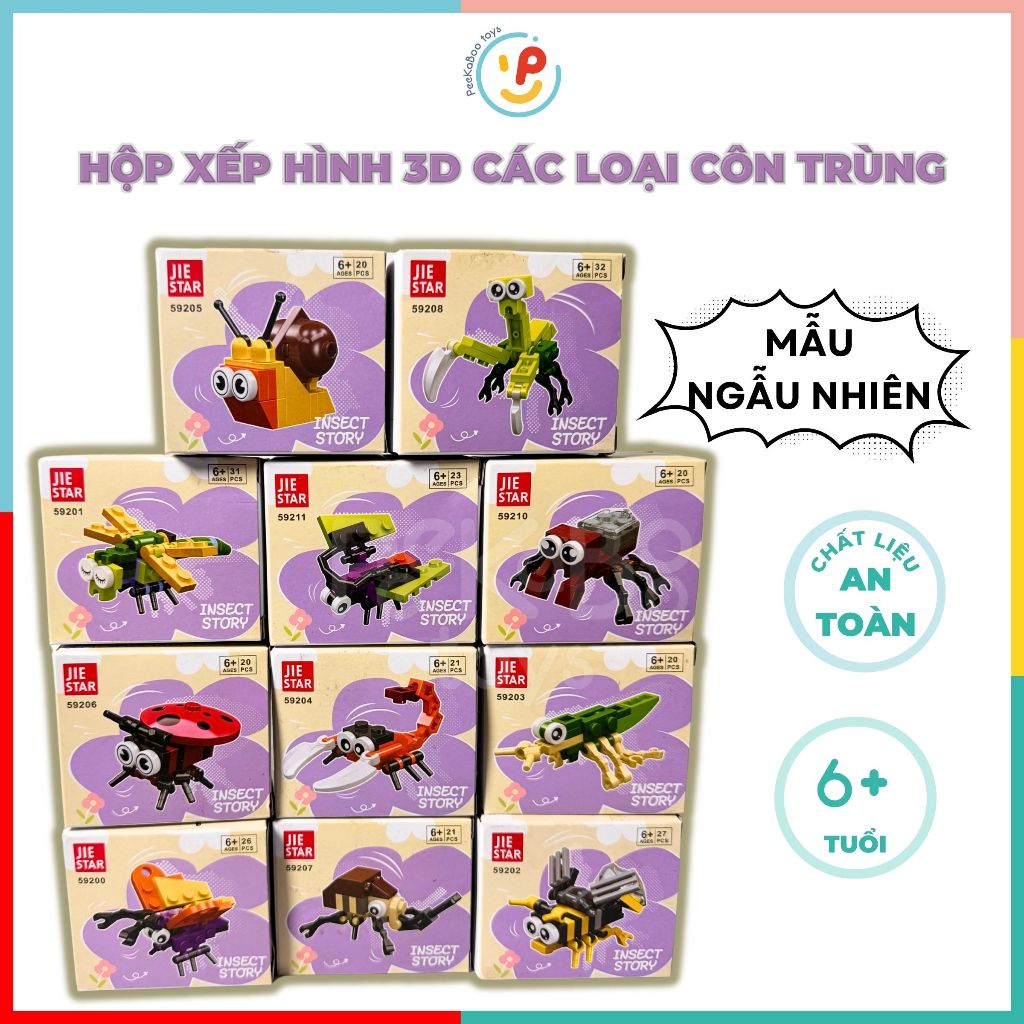 Đồ Chơi Xếp Hình 3D Các Loài Côn Trùng hộp 8cm 21 mảnh – Peekapaw Toys