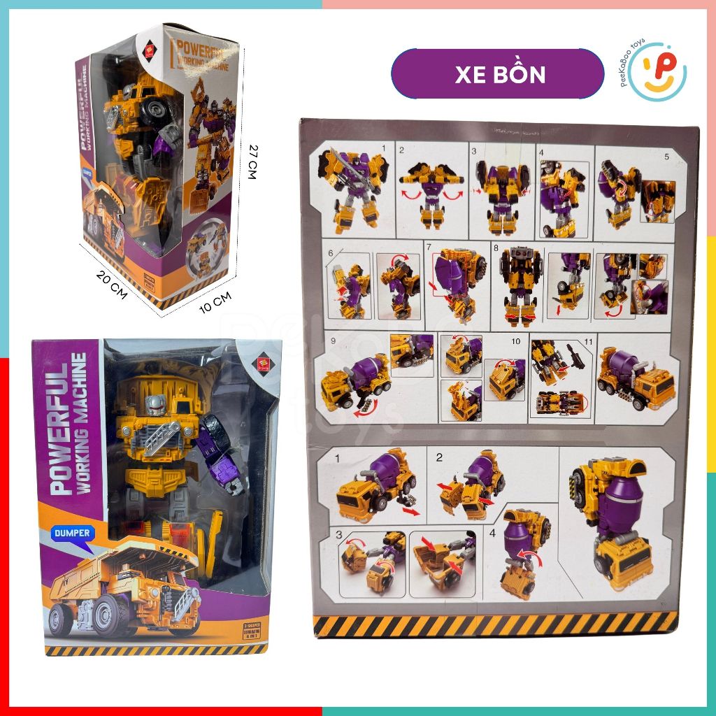 Hộp robot biến hình xe công trường cao cấp 625 xe bồn xe cẩu xe xúc xe ủi