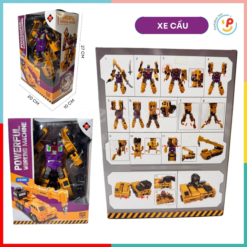 Hộp robot biến hình xe công trường cao cấp 625 xe bồn xe cẩu xe xúc xe ủi