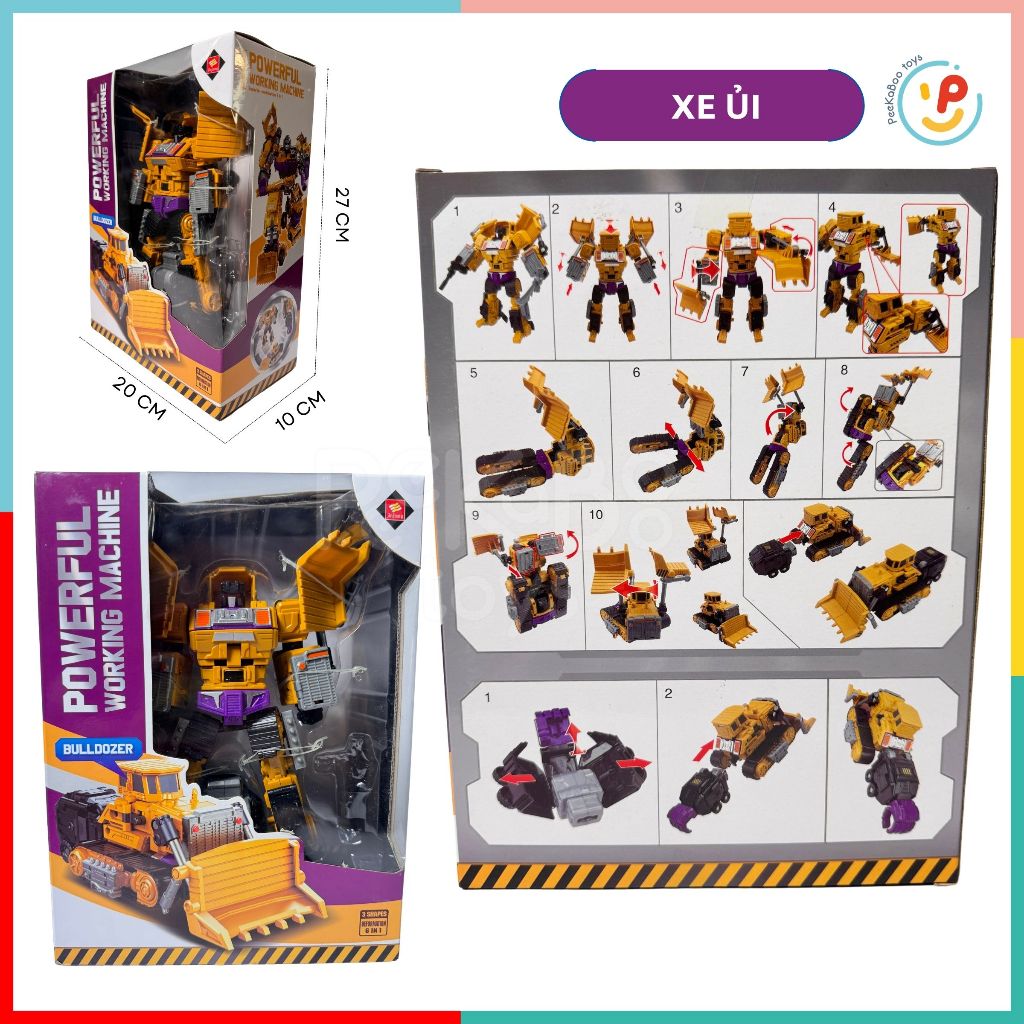 Hộp robot biến hình xe công trường cao cấp 625 xe bồn xe cẩu xe xúc xe ủi