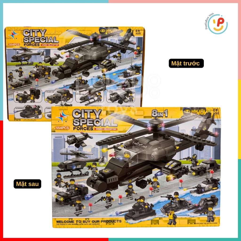 Bộ xếp hình lắp ráp City Special Forces Trực thăng 554 mảnh 8in1 A325 đồ chơi trẻ em Peekaboo Toys
