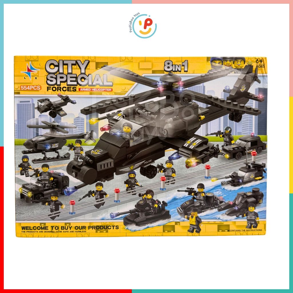 Bộ xếp hình lắp ráp City Special Forces Trực thăng 554 mảnh 8in1 A325 đồ chơi trẻ em Peekaboo Toys