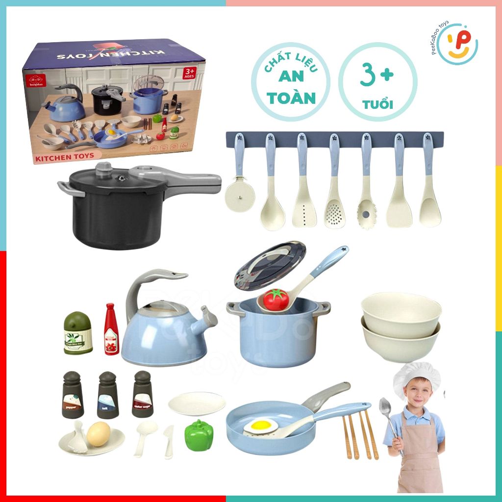Đồ chơi nấu ăn 32 chi tiết dụng cụ nhà bếp chất liệu cao cấp 218-9 peekabootoys