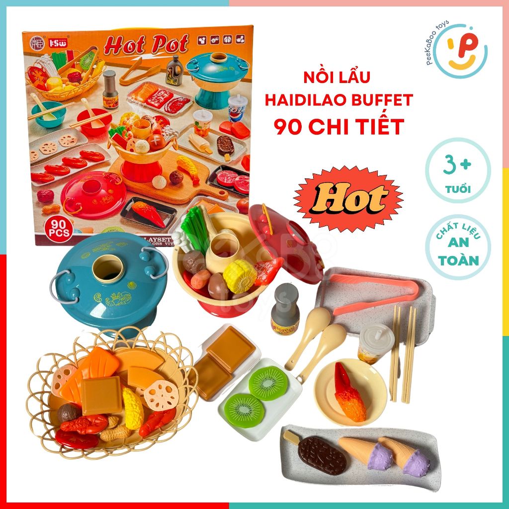 Bộ đồ chơi nấu ăn nồi lẩu buffet 90 chi tiết cho bé mô phỏng nhà hàng 20C2 PeeKaPaw Toys