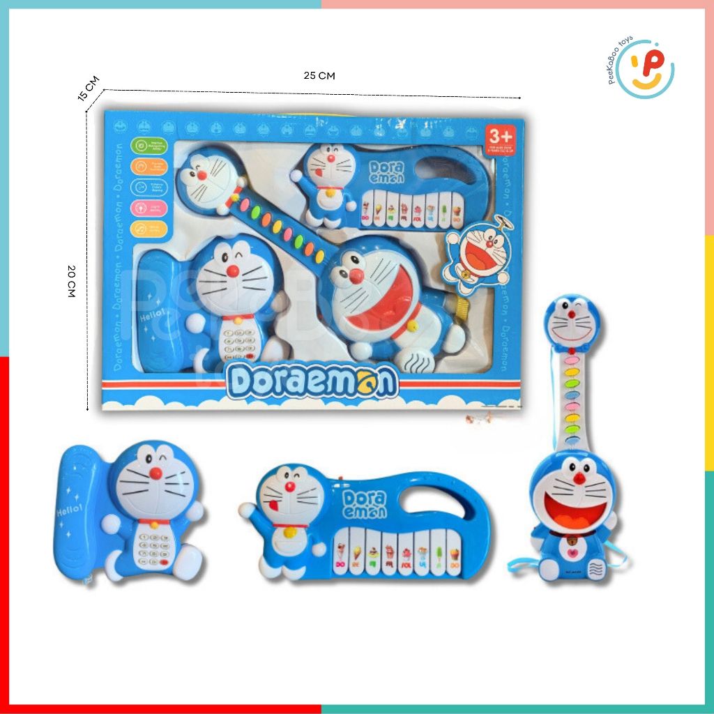 Bộ 3 món đàn organ đàn guitar điện thoại dùng pin CÓ ÂM THANH Doremon 1232
