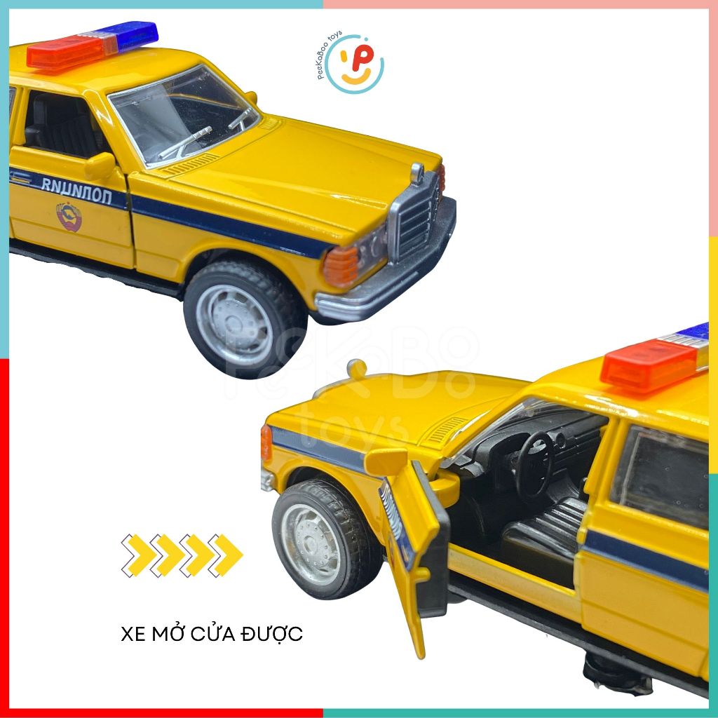 Mô hình xe cảnh sát Nhật Tanaka bằng hợp kim màu vàng tỷ lệ 1:32 mở cửa được