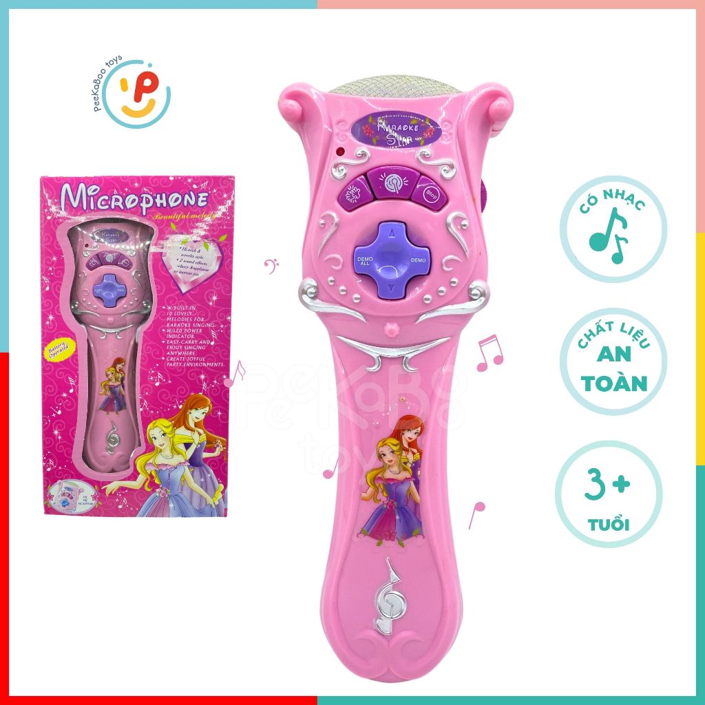 Đồ chơi micro không dây hát karaoke 6907 cho bé công chúa màu hồng