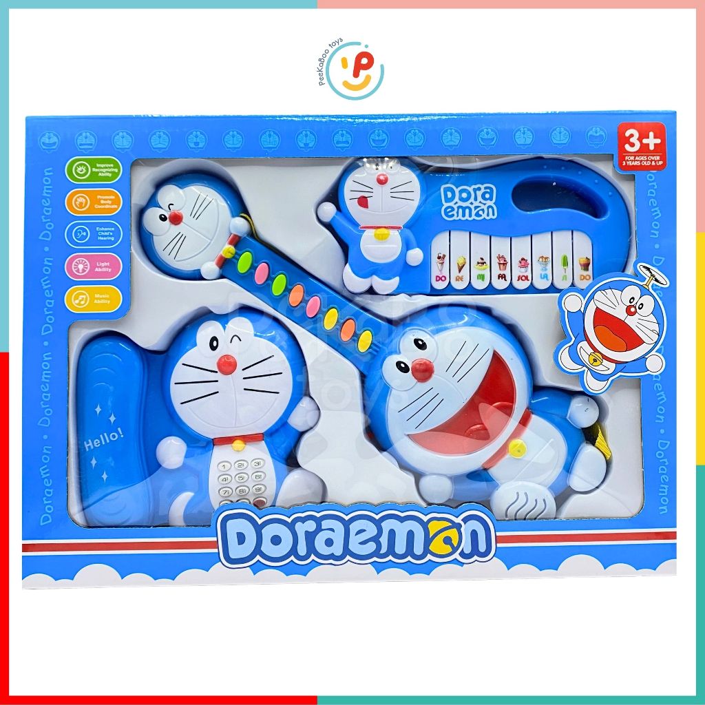 Bộ 3 món đàn organ đàn guitar điện thoại dùng pin CÓ ÂM THANH Doremon 1232