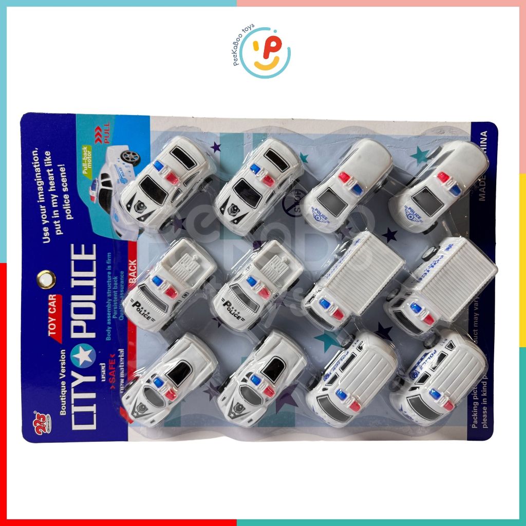 Đồ chơi vỉ 12 chiếc xe cảnh sát xe cứu thương chạy trớn 225-7716A PeeKaPaw
