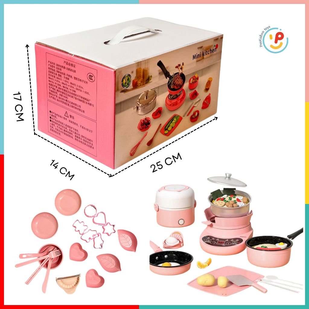 Bộ đồ chơi dụng cụ nhà bếp có bếp từ nấu ăn được cho bé màu hồng 022