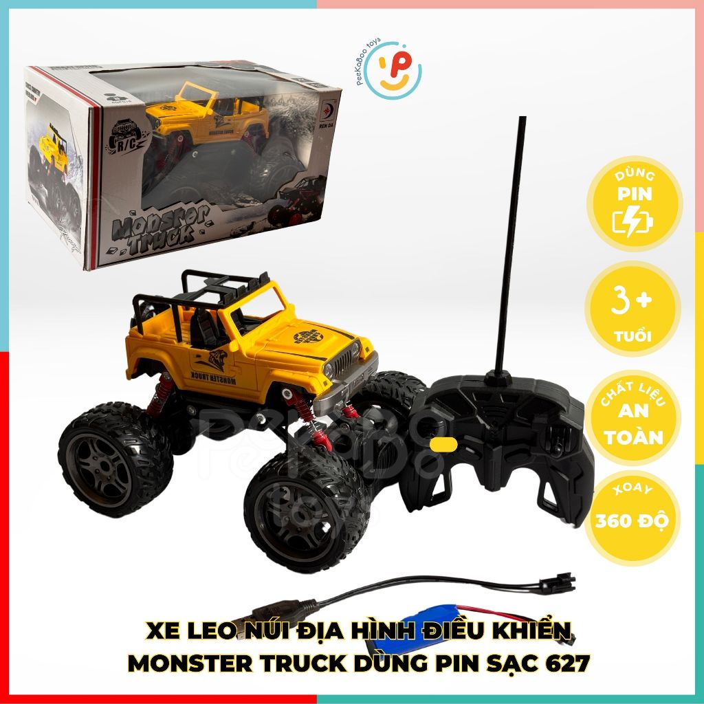 Xe leo núi địa hình điều khiển MONSTER TRUCK dùng pin sạc 627 Peekabootoys