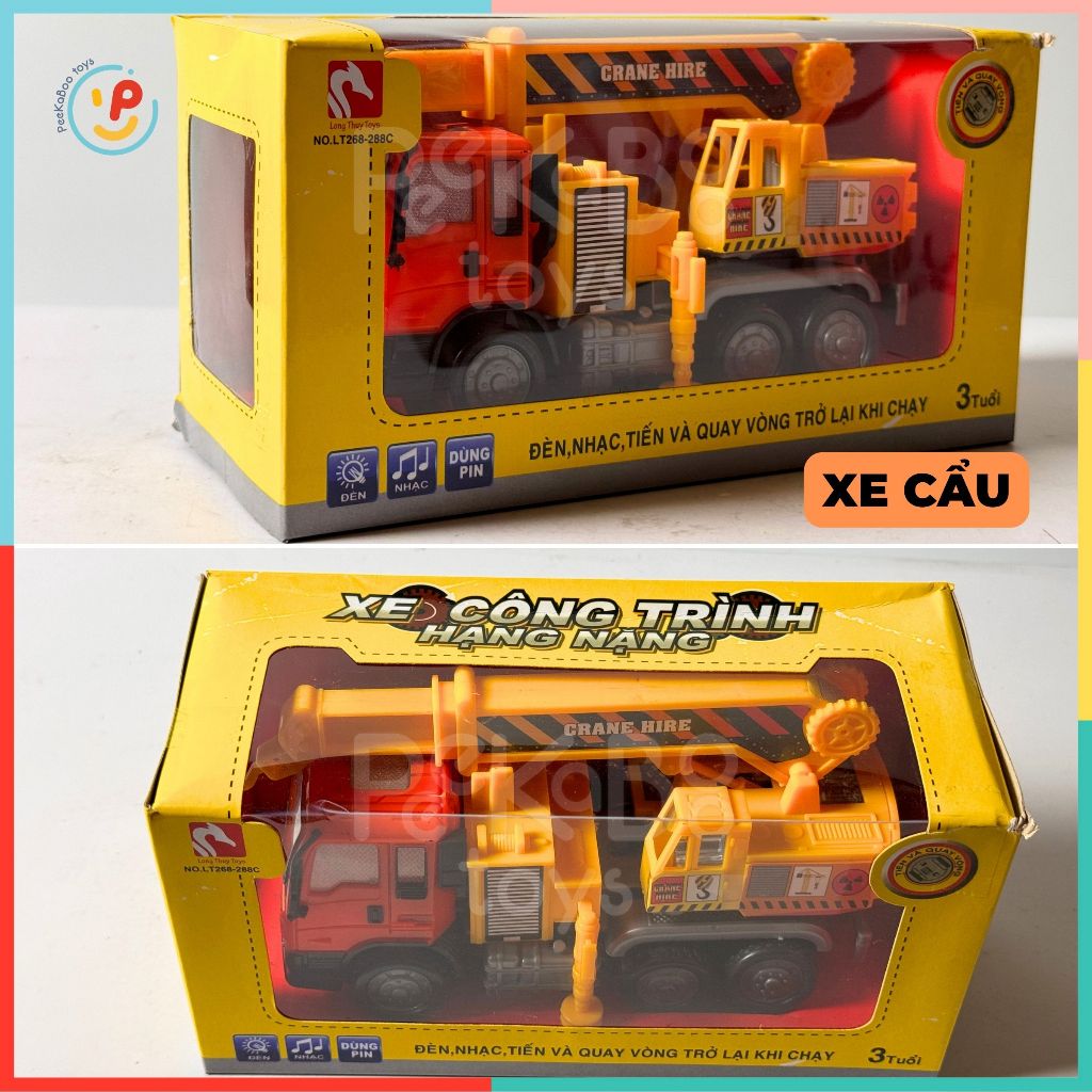 (Hàng VN) Xe công trình hạng nặng dùng pin CÓ ĐÈN NHẠC XOAY VÒNG khi lái 268 Peekabootoys