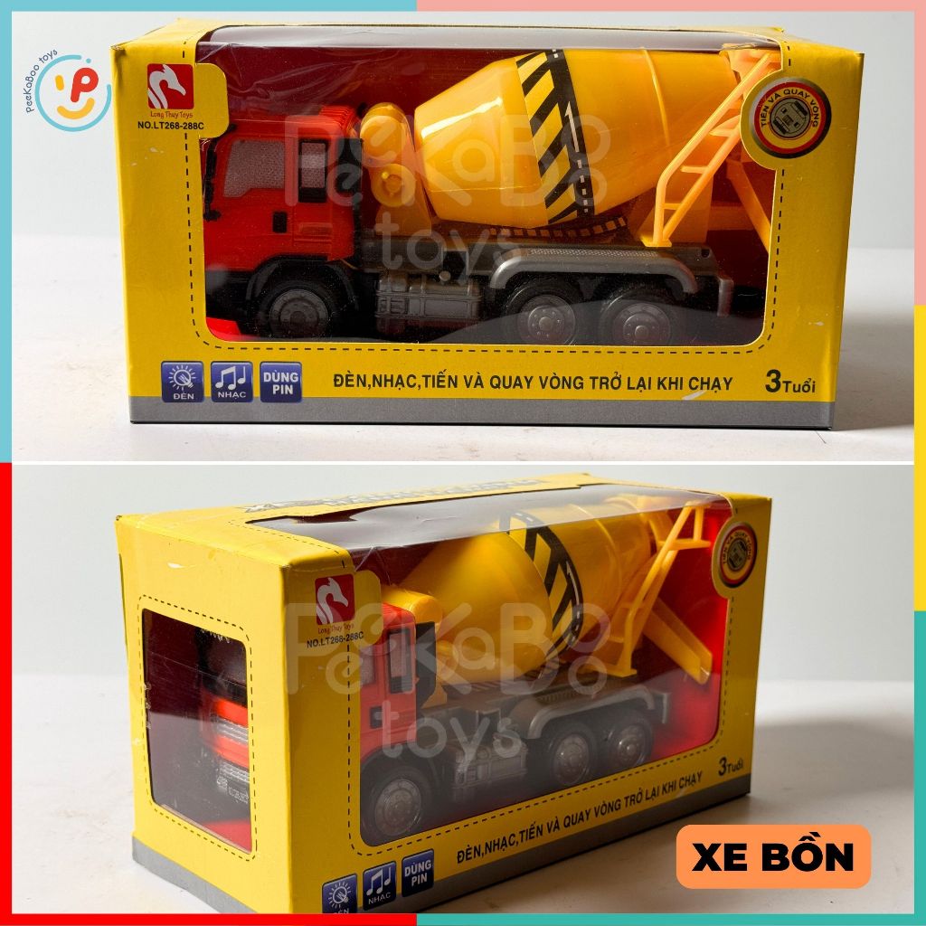 (Hàng VN) Xe công trình hạng nặng dùng pin CÓ ĐÈN NHẠC XOAY VÒNG khi lái 268 Peekabootoys